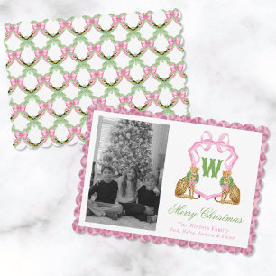 Tarjeta Festiva Crest Monograma Leopardo Preppy Acuarela Foto