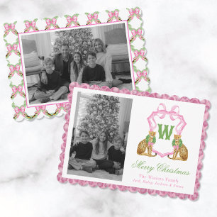 Tarjeta Festiva Crest Monograma Leopardo Preppy Acuarela Foto