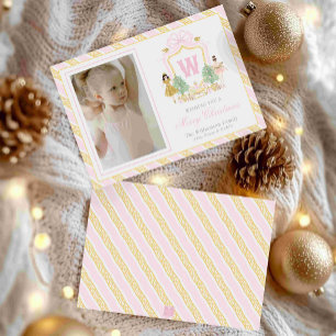 Tarjeta Festiva Crestá de Monograma de Bailarinas Cascanueces Acua
