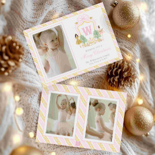 Tarjeta Festiva Crestá de Monograma de Bailarinas Cascanueces Acua