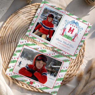 Tarjeta Festiva Cresta Monograma de Gondola de Esquí Acuarela