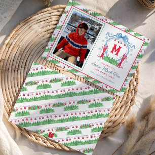 Tarjeta Festiva Cresta Monograma de Gondola de Esquí Acuarela