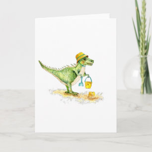 Tarjeta Festiva Cría Dinosaurio T-Rex en la playa