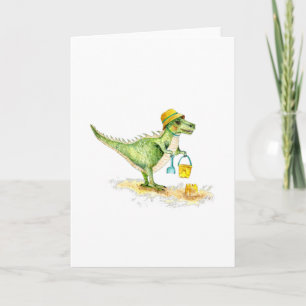 Tarjeta Festiva Cría Dinosaurio T-Rex en la playa