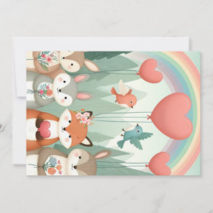 Tarjeta Festiva Criatura adorable del bosque arcoíris de San Valen