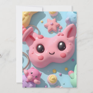 Tarjeta Festiva Criatura de fantasía de arte Kawaii Pastel