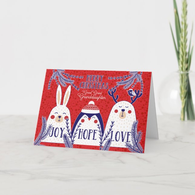 Tarjeta Festiva Criaturas de Woodland de los grandes nietos Navida (Anverso)