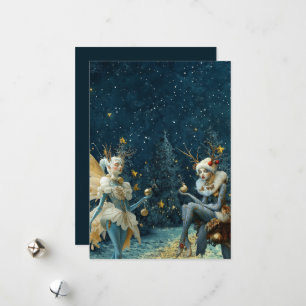 Tarjeta Festiva Criaturas mágicas en azul
