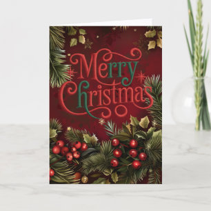 Tarjeta Festiva Crimson Merry Christmas Garland