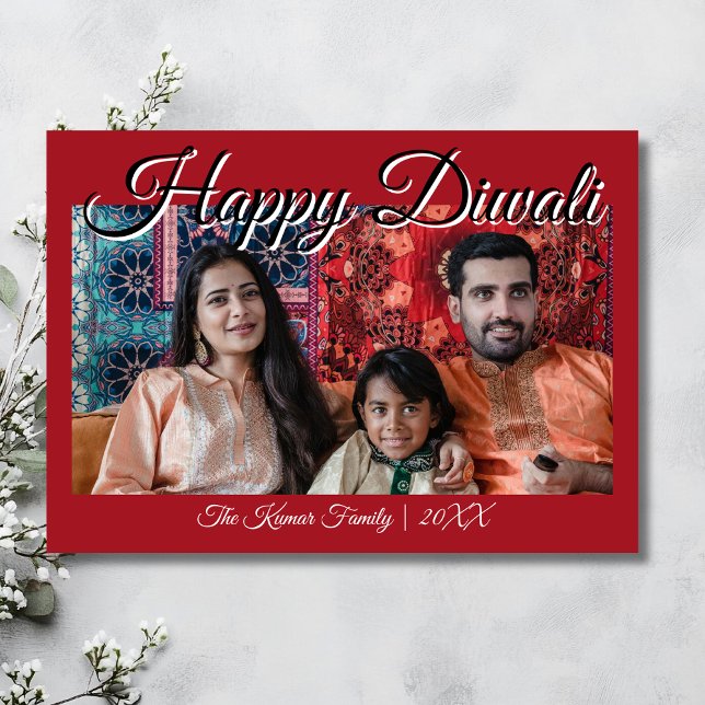 Tarjeta Festiva Crimson Red Luxury Photo Happy Diwali Greeting (Subido por el creador)