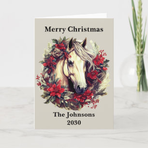 Tarjeta Festiva Crimson Red Rustic Navidades Horse Wreath Holiday
