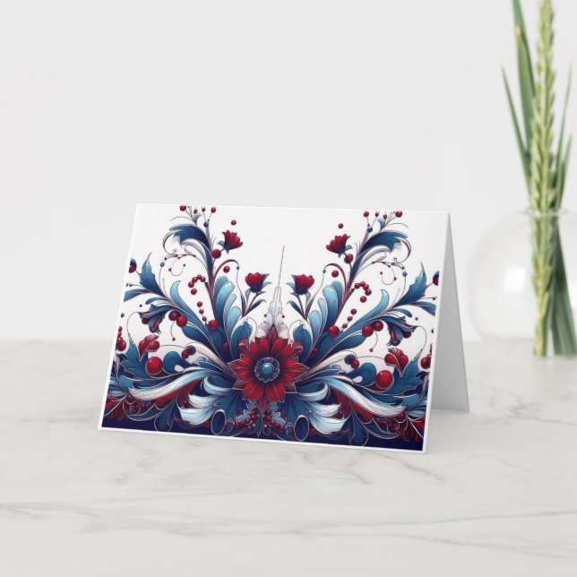 Tarjeta Festiva Crimson y Sapphire Elegance (Anverso)