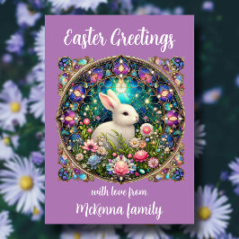 Tarjeta Festiva Cristal Aleta Morada Semana Santa Bunny Christian