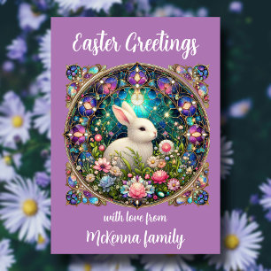 Tarjeta Festiva Cristal Aleta Morada Semana Santa Bunny Christian