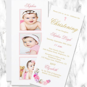 Tarjeta Festiva Cristianismo o bautismo Foto Rosa floral