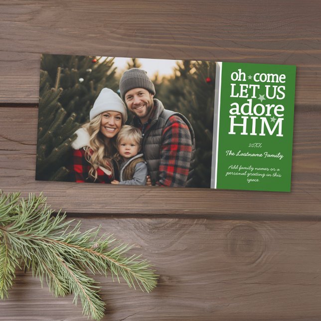 Tarjeta Festiva Cristiano - Dejemos Que Lo Adoremos - Foto Chrismt (Add 1 photo to this classic photo card that can be printed or sent out to friends and family.)