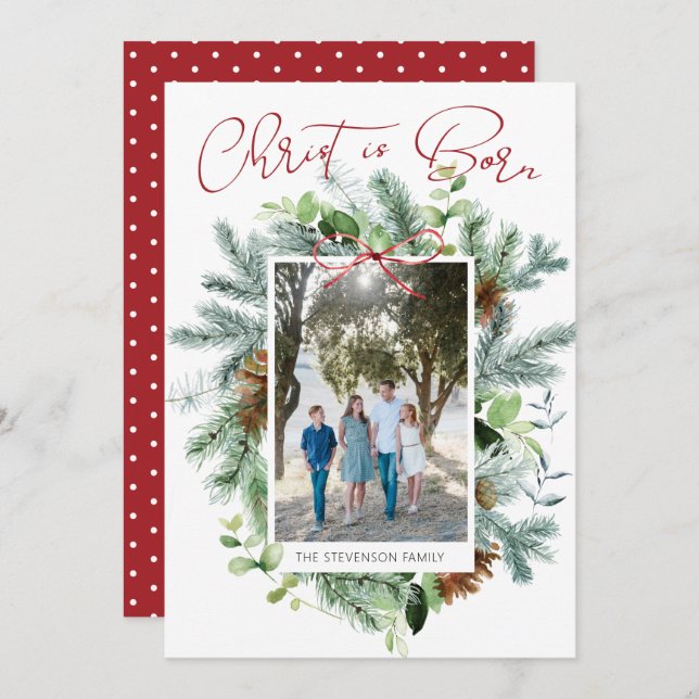 Tarjeta Festiva Cristo ha Nacido Foto Acuarela Vegetación (Anverso / Reverso)