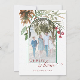 Tarjeta Festiva Cristo ha Nacido Foto de Vegetación Navideña Relig