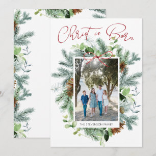 Tarjeta Festiva Cristo ha Nacido Foto Vegetación Invernal