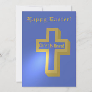 Tarjeta Festiva Cristo Ha Resucitado Cruz Cristiana Dorada Feliz P