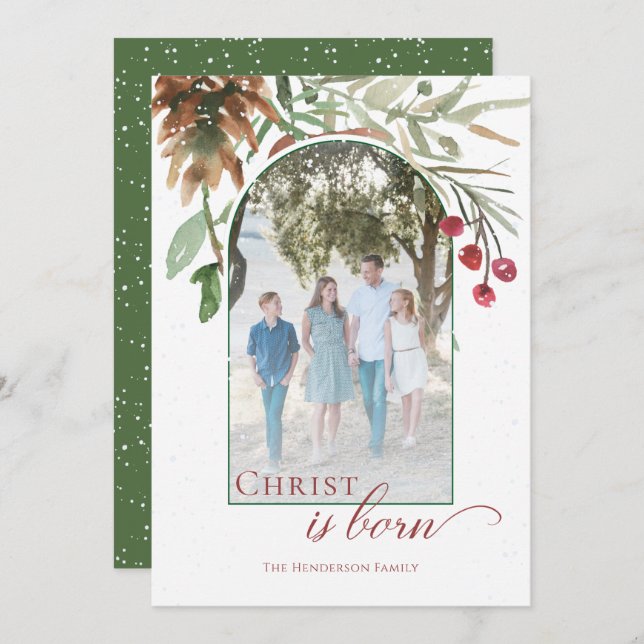 Tarjeta Festiva Cristo nato nació en la foto de Navidades religios (Anverso / Reverso)