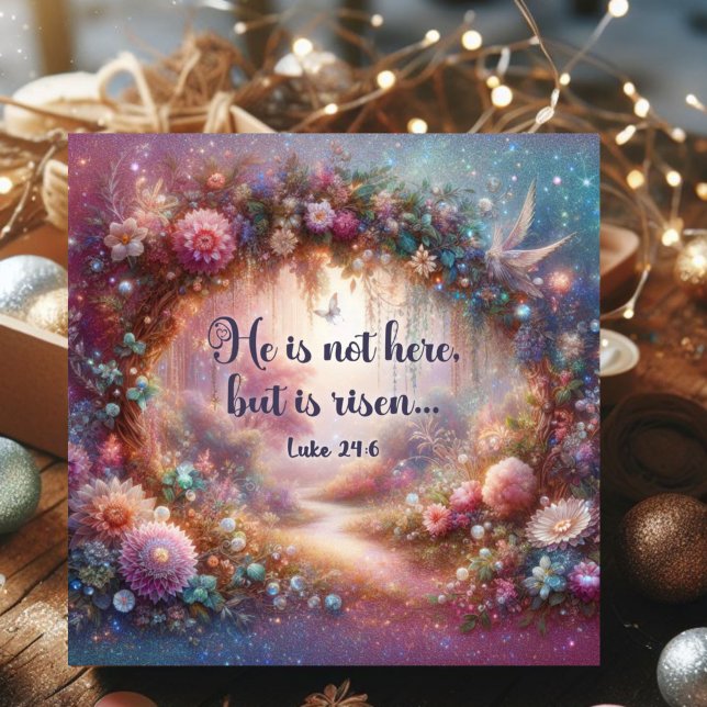 Tarjeta Festiva Cristo se levanta Pascua de bosques florales rosad (Subido por el creador)