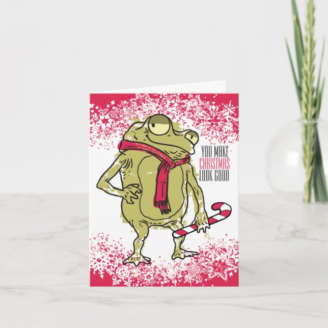 Tarjeta Festiva Crochet de tejido de escarcha de rana hecho a mano (Anverso)