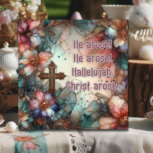 Tarjeta Festiva Croivero dorado acuarela floral himno Pascua crist (Subido por el creador)