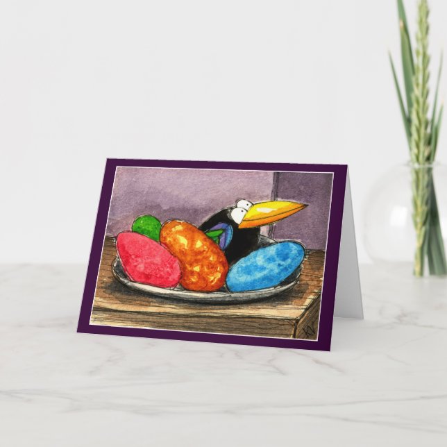 Tarjeta Festiva Crow Gracioso Vida residual del huevo de Pascua (Anverso)