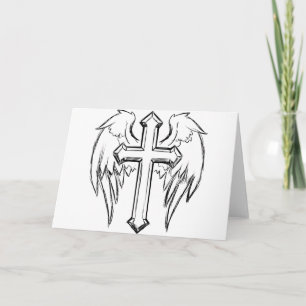 Tarjeta Festiva Cruce de Cristo con alas