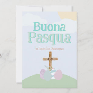 Tarjeta Festiva Cruce y huevos de Pascua Pastel de Buona