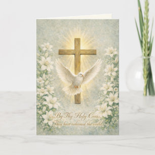 Tarjeta Festiva Crucifijo de Lirios Florales de Pascua Religiosa