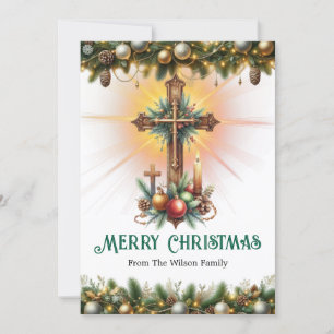 Tarjeta Festiva Cruz antigua con acentos festivos, Navidades