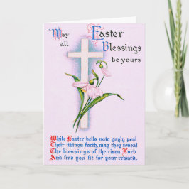 Tarjeta Festiva Cruz Cristiana Lirio de Pascua Poema
