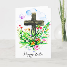 Tarjeta Festiva Cruz de acuarela y flores silvestres personalizada