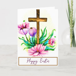 Tarjeta Festiva Cruz de acuarela y loto rosa personalizada Pascua