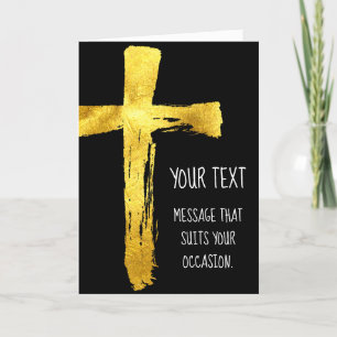 Tarjeta Festiva Cruz de Cepillo de Oro - Crucifijo cristiano moder
