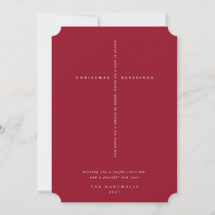 Tarjeta Festiva Cruz de Escritura Elegante Rojo de Frambuesa