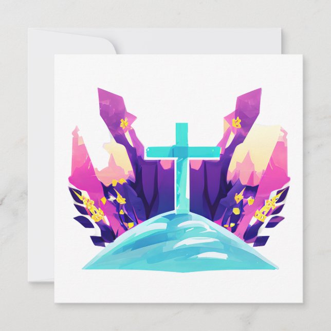 Tarjeta Festiva Cruz de Pascua Cristiana (Anverso)