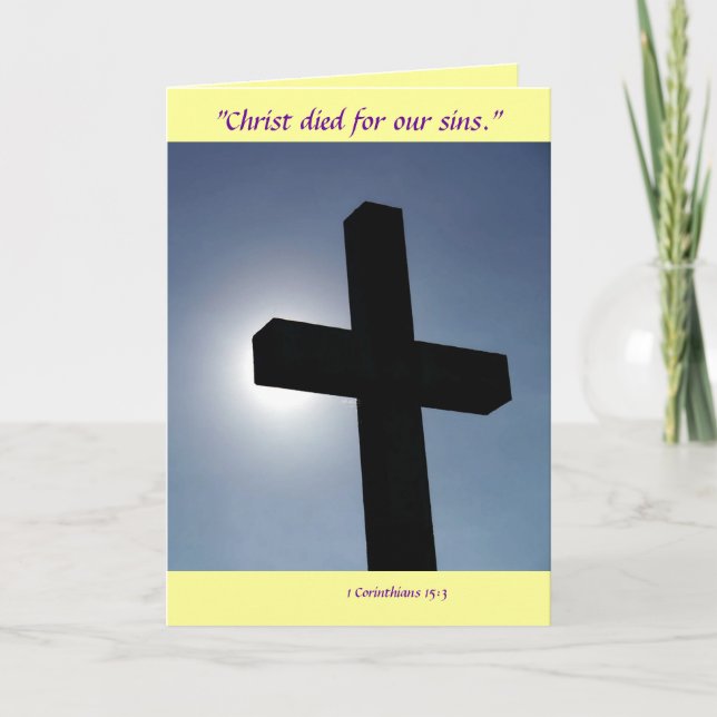 Tarjeta Festiva Cruz de Pascua Cristo murió por nuestros pecados I (Anverso)