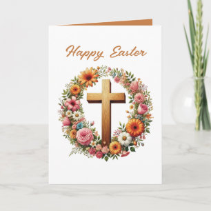 Tarjeta Festiva Cruz de Pascua Feliz Lindo agregar mensaje dentro