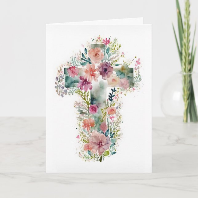 Tarjeta Festiva Cruz de Pascua floral (Anverso)