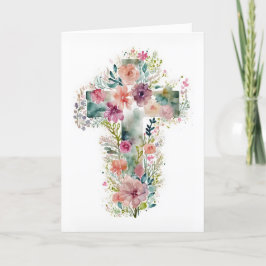 Tarjeta Festiva Cruz de Pascua floral