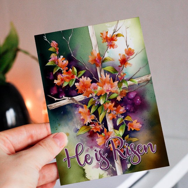Tarjeta Festiva Cruz de Pascua Floral de acuarela se levanta (Subido por el creador)