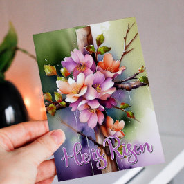 Tarjeta Festiva Cruz de Pascua Floral de acuarela se levanta