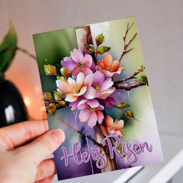 Tarjeta Festiva Cruz de Pascua Floral de acuarela se levanta (Subido por el creador)