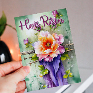 Tarjeta Festiva Cruz de Pascua Floral de acuarela se levanta vacac