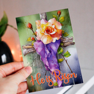Tarjeta Festiva Cruz de Pascua Floral de acuarela se levanta vacac