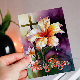 Tarjeta Festiva Cruz de Pascua Floral de acuarela se levanta vacac