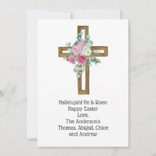 Tarjeta Festiva Cruz de Pascua Floral Rosa Religiosa Cristiana
